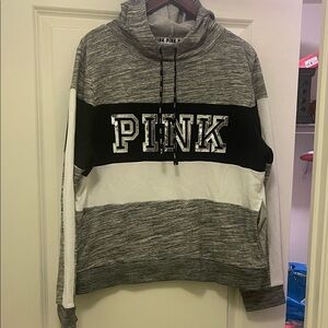 PINK Victoria's Secret Gray, Black & White Funnel Neck Pullover